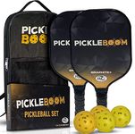 PickleBoom Pickleball Paddles Set of 2 | USAP Approved Paddles | Polypropylene Honeycomb Core | Carbon Fiber Surface | Comfortable Grip Handle | 2 Outdoor & 2 Indoor Balls | Carry Bag | A Great Gift