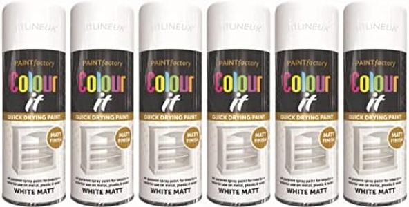HitlineUK 6 x SPRAY PAINT WHITE 400ML COLOUR IT WHITE MATT FINISH SPRAY PAINT DECORATE WOOD METAL PLASTIC INTERIOR/EXTERIOR