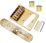 Jiayouy Roller Saddle Bridge Plate with 3 Way Switch Control Plate 2 Knurled Dome Knobs for 6 Strings Tele Telecaster Electric Guitar (Gold B)