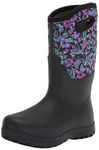 BOGS Women's Neo Classic Tall Waterproof Rain Boot, Vine Floral Print - Black, 7 B (M)