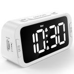 Odokee Digital Dual Alarm Clock for Bedroom, Easy to Set, 0-100% Dimmer, USB Charger, 5 Sound Adjustable Volume, Weekday/Weekend Mode, Snooze, 12/24Hr, Battery Backup, Compact Clock for Bedside(White)