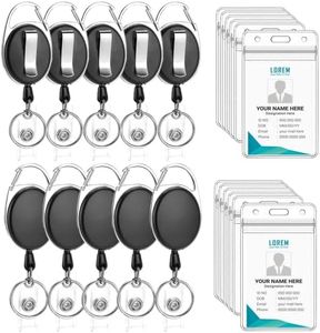 Set of 10 Heavy Duty Retractable Badge Holders with Waterproof Vertical Name Badge ID Card Holders and Key Ring，Retractable Badge Reel Clips for Card Keychain Badge Holder