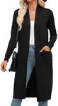 Zeagoo Women's Long Cardigans Sweater 2024 Fall Lightweight Open Front Casual Knit Duster Coat with Pockets Black