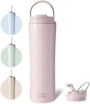 BOTTLE BOTTLE Insulated Travel Mug 24oz(700ml) with Straw and Dual-use Lid Iced Coffee Cup Stainless Steel Tumbler with Handle for Woman and Man (Light Pink)