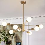 Modern Sputnik Chandeliers Light, 8-Light Gold Dining Room Chandelier Over Table, E26 Mid Century Ceiling Light Fixtures Height Adjustable Hanging Pendant Lighting for Entryway Foyer