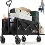 Overmont 100L Collapsible Portable Wagon - Ultra-Compact Folding Design - Small Utility Wagon Cart with Flexible Tailgate Removable All-Terrain Wheels - 220LBS for Camping Garden Shopping Sports
