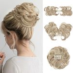 SARLA Messy Bun Hair Piece Side Comb Clip in Synthetic Hair Bun Hairpiece for Women Dirty Blonde Short Curly Wavy Versatile Adjustable Styles Easy Hair pieces