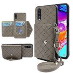 ELISORLI Compatible with Samsung Galaxy A70 Wallet Cover with Crossbody Shoulder Strap and Stand Leather Credit Card Holder Cell Accessories Lanyard Phone Cover for A70S A 70 70A S70 Women Grey