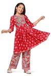 Fashion Dream Girl's Slub Printed kurta Pant Set|Ethnic Wear For Girls|Traditional suit|Salwar Suit Set For Girls(FDGSET00114 RED 36_Red_11-12 Yrs)