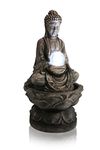 Primrose 66cm Antique Effect Buddha & Crystal Ball Water Feature Fountain with LED Lights Indoor Outdoor