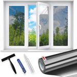 Linarun One Way Window Film Privacy Film for Glass Windows Mirror Reflective Window Film UV Blackout Window Film Clear Heat Control Anti Glare Window Film Daytime See Out Not In, Black Silver 30x200