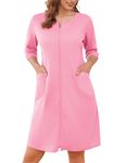 Ekouaer Zip Up Robes for Women Waffle Bathrobe House Dress Lightweight Knee Length Robe(Light Pink,Large)