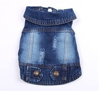 Ducomi Fonzie – Chaqueta Vaquera para Perro – Chaleco de Mezclilla para Perros pequeños y medianos – Efecto Vintage y Desgastado – Tallas Disponibles de XS a XXL (Scratch, XS)