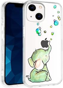 JOYLAND Cute Cartoon Elephant Phone Case for iPhone 12 & 12 Pro Crystal Clear Girly Green Phone Case for Girls Women