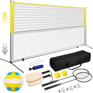 TOLEAD Badminton Pickleball Set with Net, 17ft x 3-5ft Height Adjustable Portable Kids' Volleyball Net for Backyard, Outdoor Sports Set All-in-One w/Volleyball Pickleball Paddles, Badminton Rackets