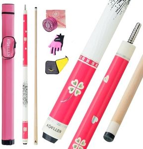 KONLLEN Low Deflection Pink Pool Stick, Young Fashionable Pink Professional Pool Cue Set, Includes 12.5mm Tip, Pink Cue Bag, Towel and Gloves