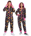 Tipsy Elves Christmas Onesies for Adults - Comfy Unisex Matching Holiday Jumpsuits with Convenient Pockets, Black Let's Get This Gingerbread, Medium