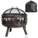 Dellonda Deluxe 24" Firepit, Fireplace, Outdoor Patio Heater, Decoration Rings, Supplied with Cooking Grill, Safety Screen, Poker & Cover - DG242