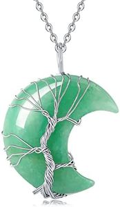 XIANNVXI Crystal Necklaces for Women Crescent Moon Pendant Necklace Healing Crystals Tree of Life Wire Wrapped Reiki Spiritual Necklace Jewellery for Women, Crystal Gemstone, Aventurine