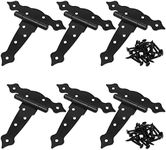 JOIKIT 6 Pack 5 Inch Shed Door Hinges Barn Door Hinges T Shape Strap Hinges with Screws Decorative Classic Black Gate Hinge for Fences, Windows, Sheds, Doors