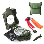 Kyrio Military Compass, Hiking Navigation Army K4074 Lensatic Sighting Waterproof Prismatic Compass for Outdoor Camping Hiking, with Pouch, Whistle, Distance Calculator Clinometer