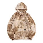 ZAFUL Fashion Sherpa Pullover Hooded Sweatshirts Unisex Colorblock Splicing Drawstring Fluffy Faux Fur Hoodies, Coffee, XXL