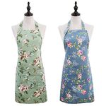 Saukore 2 Pack Floral Aprons for Women, Adjustable Kitchen Chef Aprons with Rose Pattern for Cooking Baking Gardening - Cute Birthday, Mother's Day Apron Gifts for Mom Wife Girlfriend Aunt Grandma