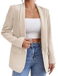 Dazosue Women Shawl Collar Blazer Casual Open Front Buttonless Flap Pocket Business Office Suit Jacket Beige M