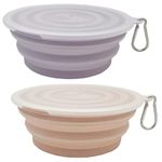 Medium Collapsible Dog Bowl 23oz,2 Pack Portable and Foldable Pet Travel Bowls with 2 Carabiners & Lids for Dogs Cats and Small Animals (Macaron Purple+Pink, 650ml)