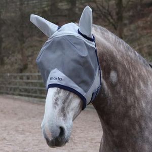 Masta Equine Fly Mask - Enhanced Coverage with Eye Clearance, Robust Mesh, Midge-Proof Ears, UV Shield, Adjustable Fit & Soft Fleece Trim for Horse Comfort, 70% UV Blocking - Full - Grey