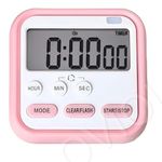 OVIOL Stopwatch Timer for Study Kitchen Timer Large LCD Screen 24hr Digital Display Magnetic Retractable Stand Loud Alarm Stop Watch Countdown Flashing Light Study Timer for Students Cooking (Pink)