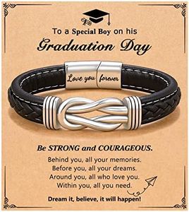 D Dongjiangjin Gift To My Son Grandson Nephew Leather Bracelet Birthday Easter Gradution Gifts for Teen Boys, 8 inch, Stainless Steel, No Gemstone