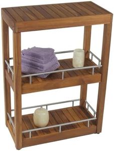 AquaTeak Patented Sula Rectangle Three Tier Teak & Stainless Bath Stand