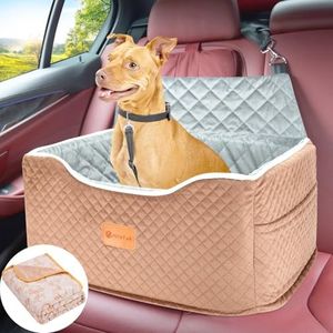 AlfaTok Memory Foam Booster Dog Car Seat Medium Dogs, Elevated Pet Car Seat Under 45 LBS, Detachable Washable, Anti-Slip Dog Booster Seat for Car Back Seat Only, Travel Dog Car Bed, Dog Seat Belt