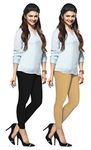 LYRA Women's Cotton Ankle Length Leggings Black and Beige - Pack of 2