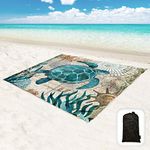 Hiwoss Beach Blanket Waterproof Sandproof Oversized 95”x 80”,Sand Free Beach Mat with Corner Pockets,Portable Mesh Bag for Beach Festival,Picnic,Travel and Outdoor Camping (Seaturtle)