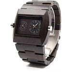 BEWELL Wood Watch For Men Square Dial Dual Time Display Quartz Wooden Analog Watches, 2-Black, Quartz Movement