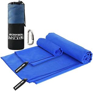 Microfiber Travel & Sports Towel Set - Quick Dry, Super Absorbent, Compact, Lightweight - for Camping, Backpacking, Hiking, Beach, Yoga, Swimming - Includes 2 Sizes + Carrying Bag & Clip (Set (30”x60” & 16”x32”), Blue)