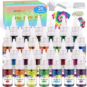 HTVRONT Tie Dye Kit - 26 Colors Pre-Filled Bottles Tye Dye Kit, Permanent Non-Toxic Tie Dye Kits for Adults and Kids, Tie Die Kit for Group Handmade Creative Activity(Just Add Water)