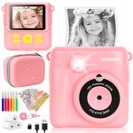 Kids Instant Print Camera 2.4“ - Kids Camera Toy for Girls Boys with Storage Case 1080P HD Digital Video Camera with Print Paper, Birthday Gifts for 3-12 Year Old 6 Colour Pens 32GB SD Card (Pink)