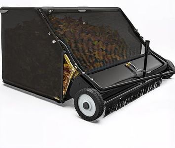 YINTATECH 50in Tow-Behind Lawn Sweeper, Heavy-Duty Garden Sweeper with Hopper Bag, Grass Collector, Adjustable Brush Height, Anti-Splash Cover, and Dumping Rope from Seat Handle for Yard Lawn