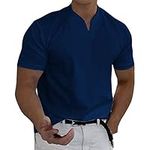 Men's V-Neck Work Shirts Summer Short Sleeve Plain Fashion Sports Shirt Men's T-Shirts Gentlemans Business Short Sleeve Elastic and Quick Drying Holiday Beach Shirts, navy, 3XL