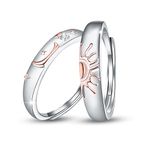 Sun and Moon Couple Rings 2pc 925 Sterling Sliver Engagement Couple Rings Adjustable Couple Matching Rings for Couples Him and Her