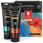 ARTEZA Metallic Acrylic Paint, 8 Classic Elements Colours in 120 Milliliter Tubes, Rich Pigments, Non Fading, Non Toxic, for Artists & Hobby Painters