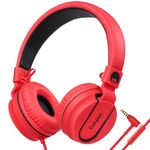 Rockpapa Kids Headphones, 952 Childrens Headphones, Wired Headphones with Microphone, Foldable, Stereo Sound, 3.5mm Jack On-Ear Headphones for School/Travel/Phone/Kindle/PC/MP3 (Red)