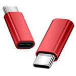 QITEK USB-C to Lightning Adapter – Female Lightning to Male USB Type-C Charging Only Adapter Compatible with iPhone 16 & 15 Series, Galaxy S24/Note 20, and More (2 Pack, Red)