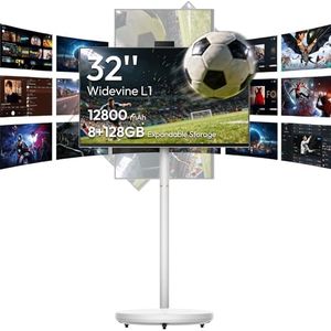 MESWAO 32 Inch Portable Smart TV on Wheels, Widevine L1 for Netflix HD, 12800mAh Battery, Android Rolling TV with 8GB RAM 128GB ROM, 1080P FHD Touch Screen Mobile Screen with Pop-up Privacy Camera