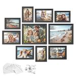 SONGMICS Picture Frames with 16 Mats, Set of 10, Photo Frames with Two 8x10, Four 5x7, Four 4x6 Frames, Hanging or Tabletop Display, MDF and Glass, 12 Non-Trace Nails, Ash Black RPF049B01