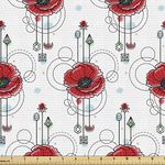 Ambesonne Tattoo Fabric by The Yard, Red Poppy Flowers with Geometric Details Arrows and Circles Watercolor Boho Fashion, Decorative Fabric for Upholstery and Home Accents, 2 Yards, Multicolor