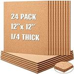24 Pcs Cork Board Tiles 12"x12" 1/4